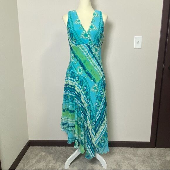 Vintage Y2K Dressbarn Asymmetrical Colorful Flowy Fairycore Midi Dress Size 10 - Picture 10 of 16